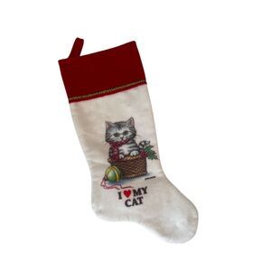 Wellington VTG "I love My Cat" Christmas Stocking Felt Kitten in Basket Holiday